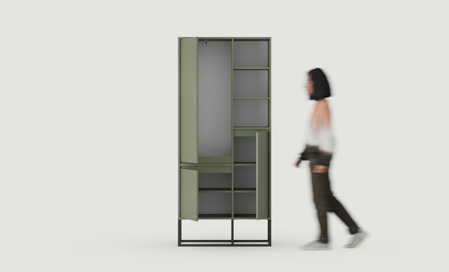 ODIS asymmetrische Garderobe SZOA3
Farbe: Cypress Green
Farbe der Beine: Stahl ODIS Schwarz