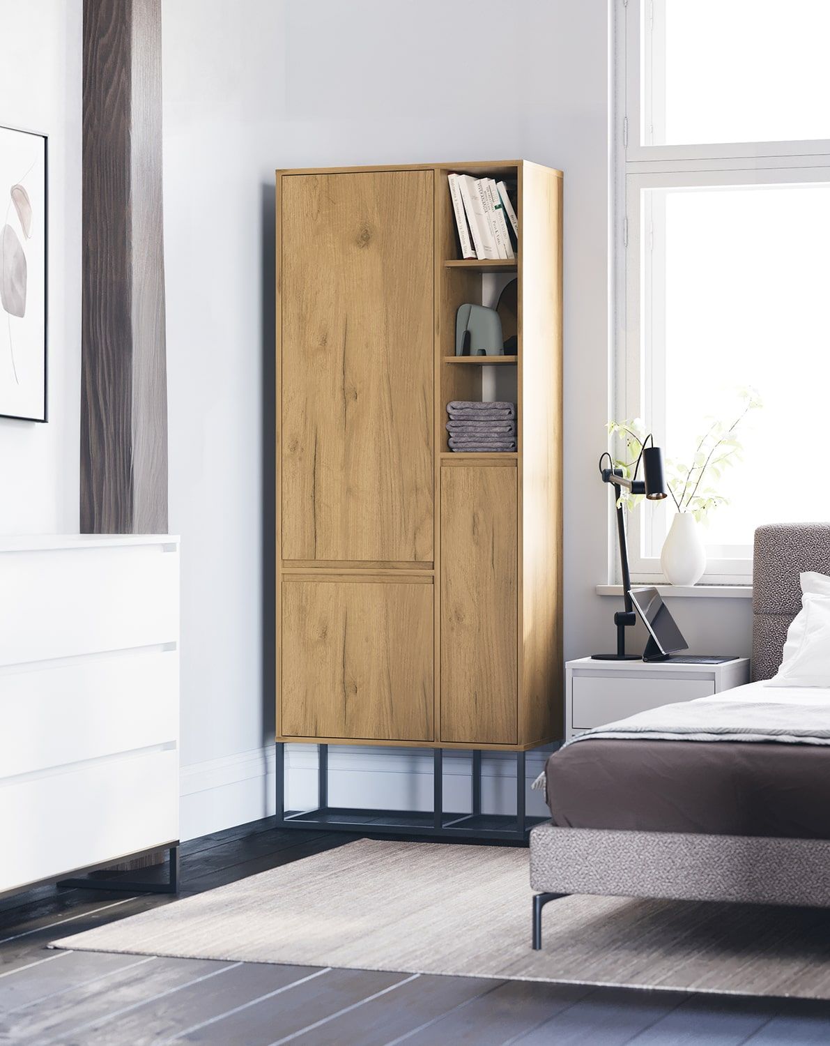 ODIS asymmetrische Garderobe SZOA3
Farbe: Eiche Gold
Farbe der Beine: ODIS Steel Black