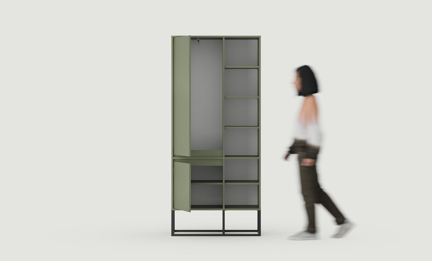 ODIS asymmetrische Garderobe SZOA4
Farbe: Cypress Green
Farbe der Beine: Stahl ODIS Schwarz