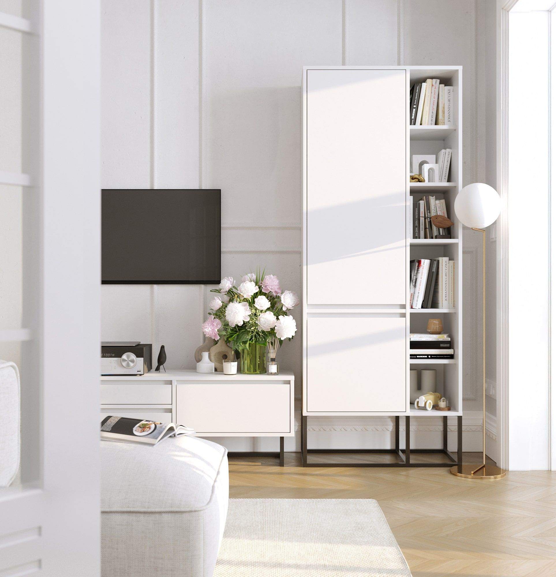 ODIS asymmetrischer Kleiderschrank SZOA4
Farbe: Porzellan Weiß
Farbe der Beine: ODIS Stahl Schwarz