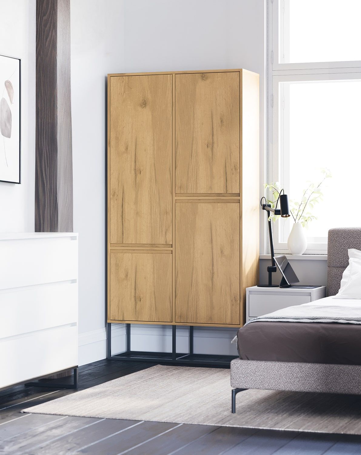 Kleiderschrank ODIS SZO2
Farbe: Eiche Gold
Farbe der Beine: ODIS Steel Black
                            