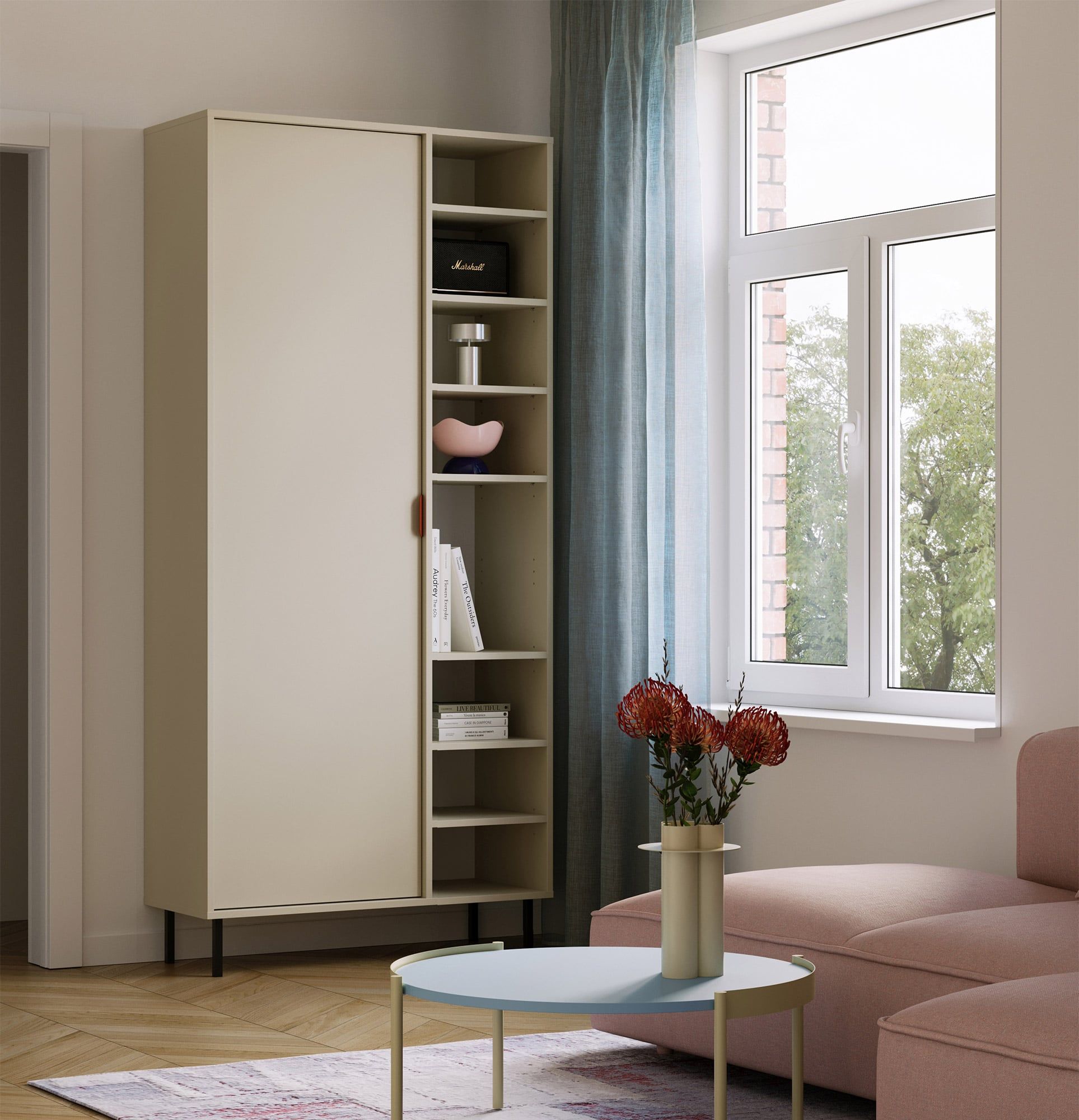 SIGI asymmetrische Garderobe SZSA1
Farbe: Milky Way
Bein: Schwarz
Griff: LAYERS 110 Feuriges Terrakotta