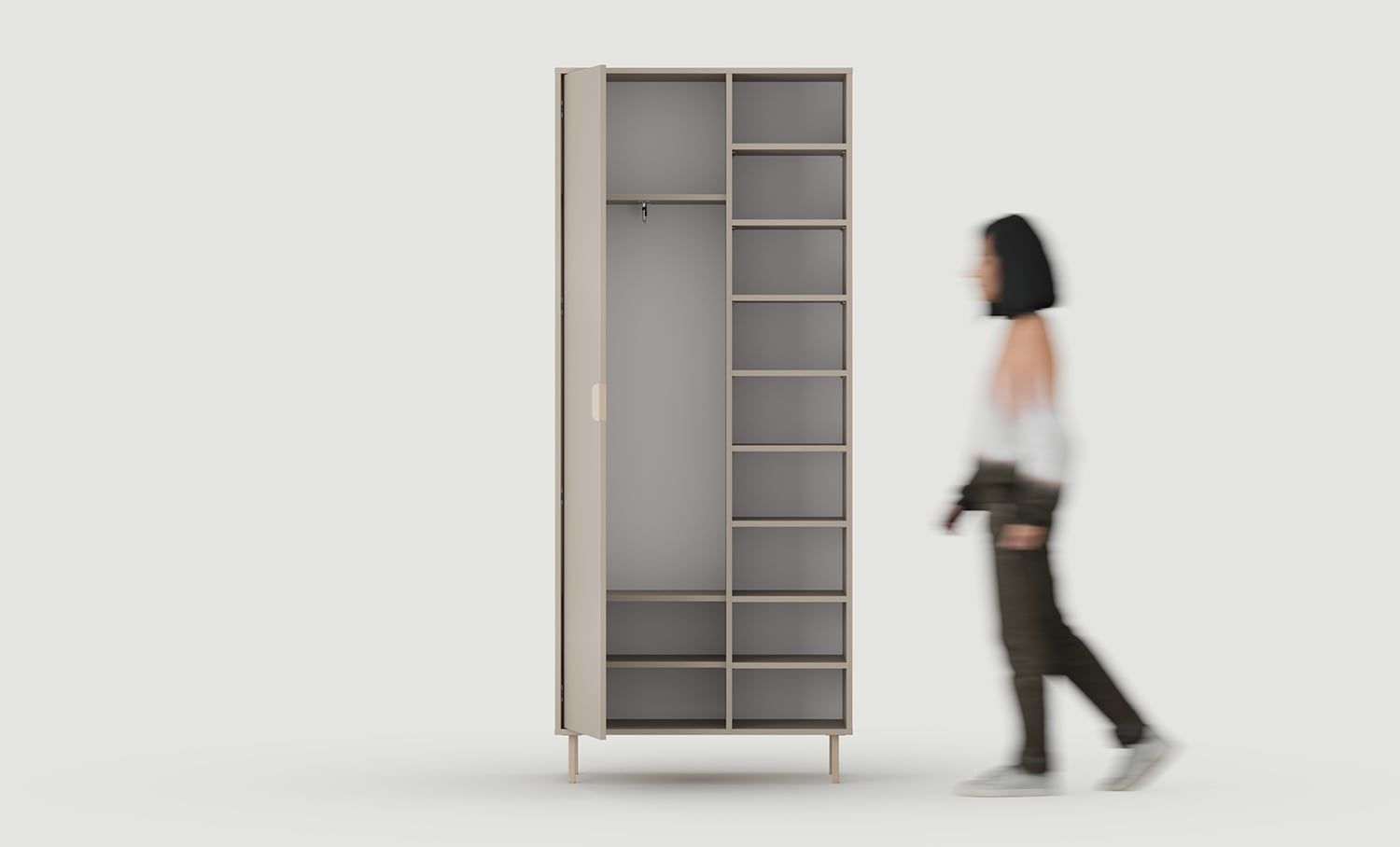 SIGI asymmetrische Garderobe SZSA1
Farbe: Esche Lehm
Bein: Cappuccino
Griff: LAYERS 110 Cappuccino