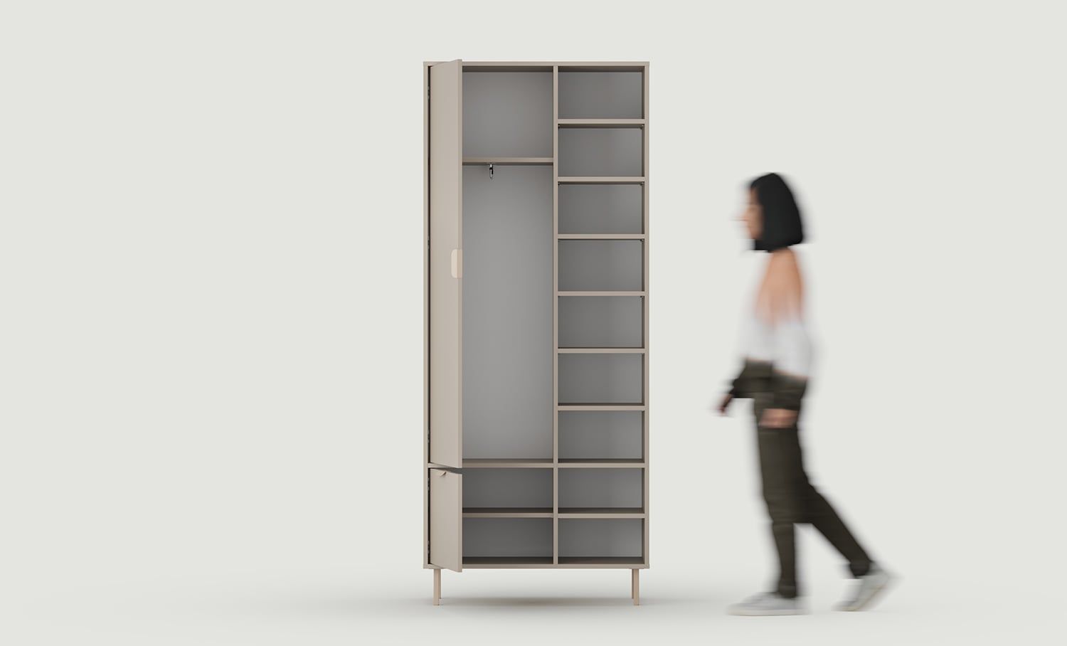 SIGI asymmetrische Garderobe SZSA3
Farbe: Esche Lehm
Bein: Cappuccino
Griff: LAYERS 110 Cappuccino