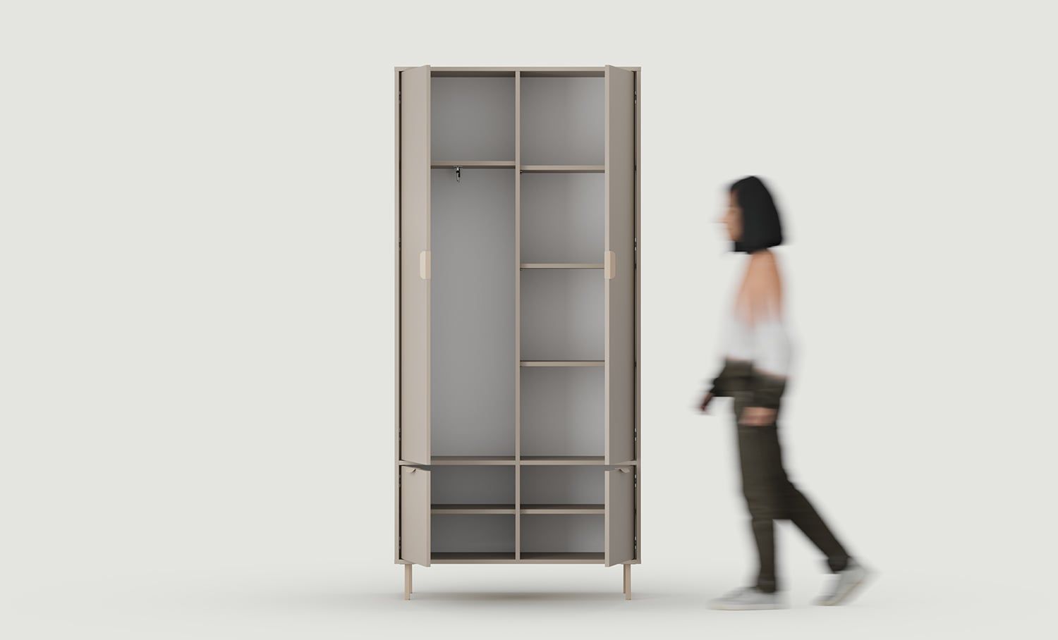 Kabinett SIGI SZS3
Farbe: Esche Lehm
Bein: Cappuccino
Griff: LAYERS 110 Cappuccino