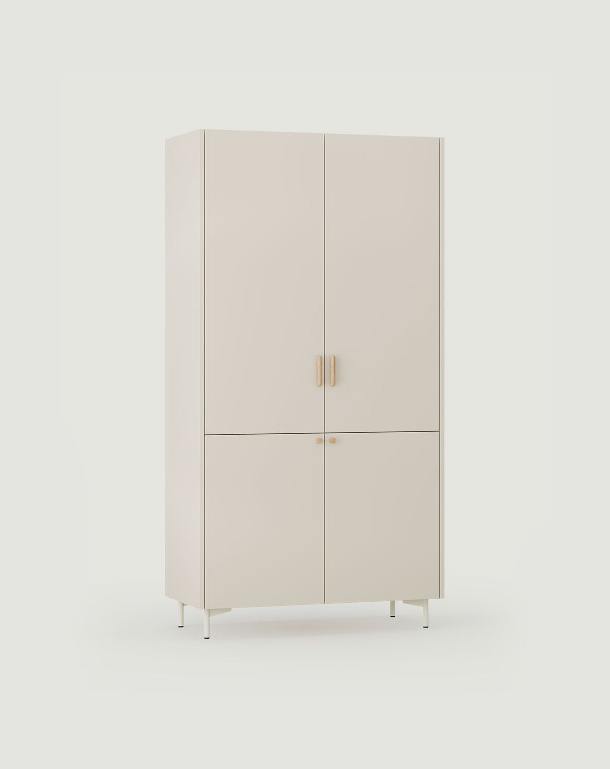 SKRA SKR47 Kleiderschrank
Farbe: Champagner Beige
Bein: Milky Way
Griff: Zigarre und Eichenholzknauf