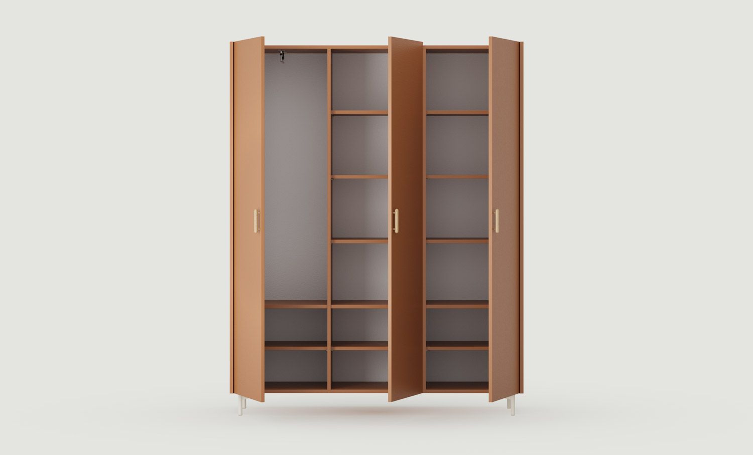 SKRA SKR53 Kleiderschrank
Farbe: Sahara Deep
Oberer Griff: Zigarreneiche
Unterer Griff: Eichenholzknauf
Bein: Milky Way