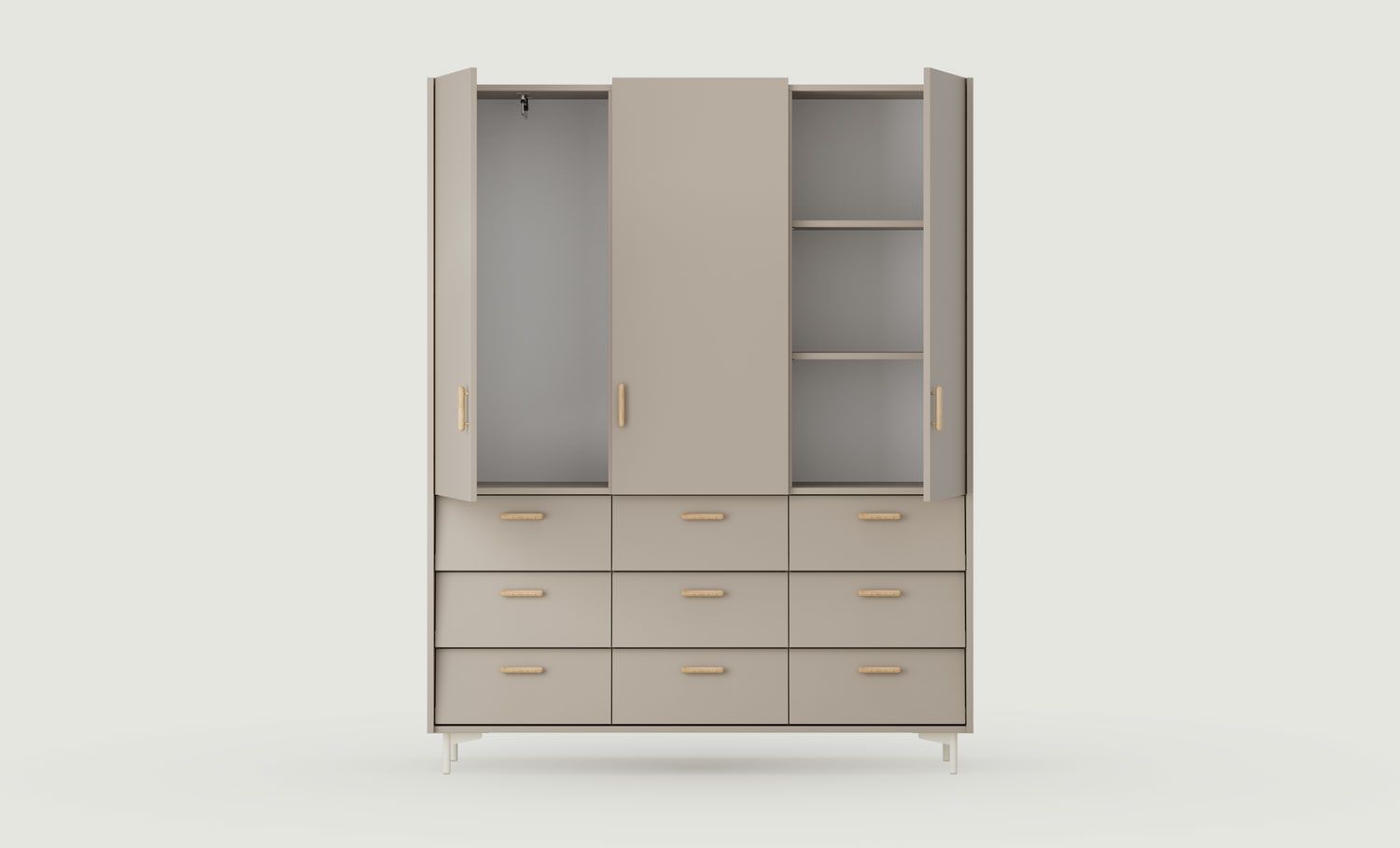 SKRA SKR59 Kleiderschrank
Farbe: Ash Clay
Schaft: Milky Way
Griff: Zigarreneiche
                            