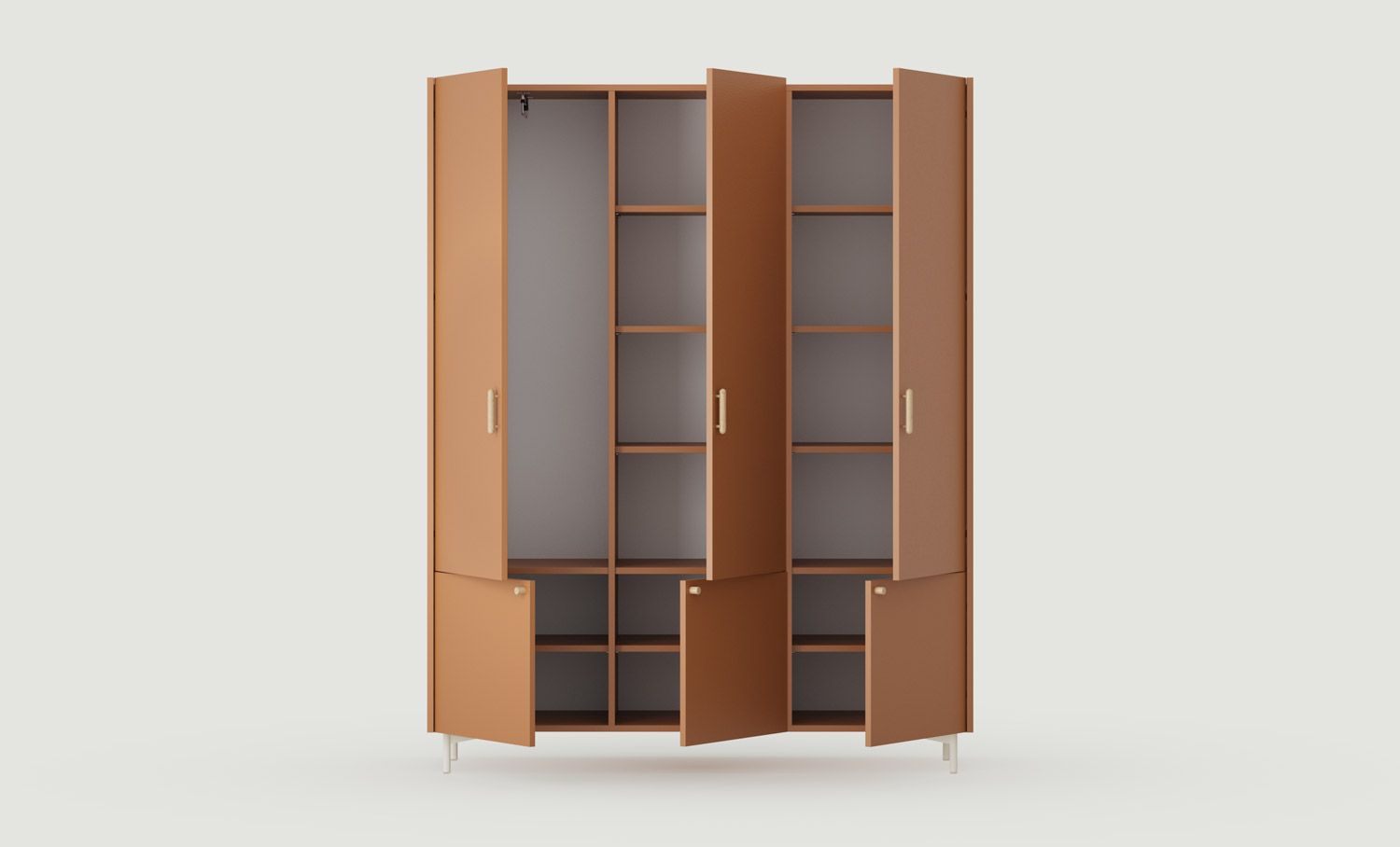 SKRA SKR60 Kleiderschrank
Farbe: Sahara Deep
Oberer Griff: Zigarreneiche
Unterer Griff: Eichenholzknauf
Bein: Milky Way