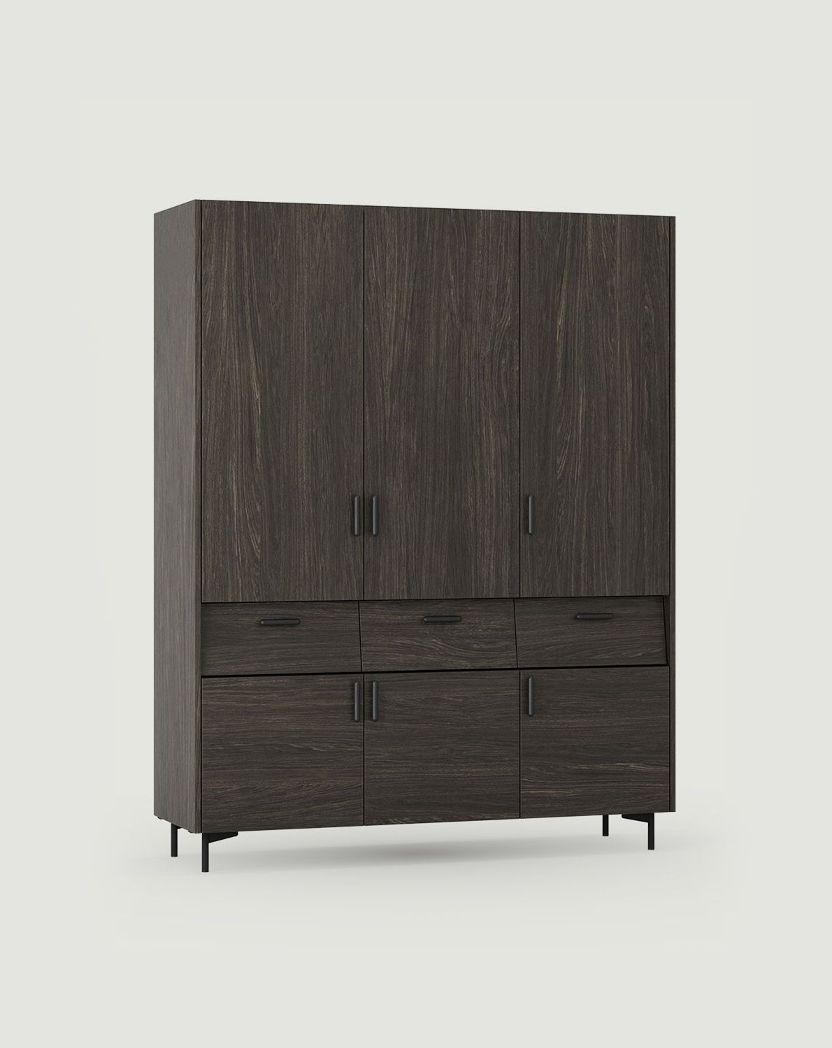 SKRA SKR62 Kleiderschrank
Farbe: Eiche Espresso
Bein: Schwarz
Griff: Zigarre Schwarz
                            