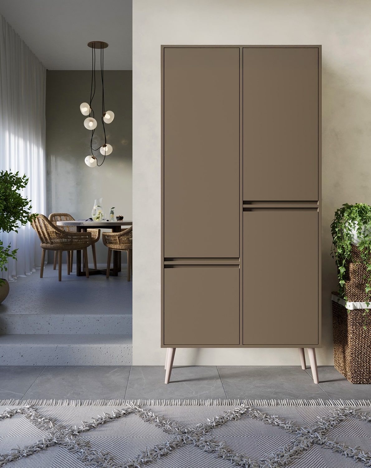 Schrank mit Einlegeböden FENRIS SZF3
Farbe: Kaffeebraun
Bein: Buche Beige Zylinder