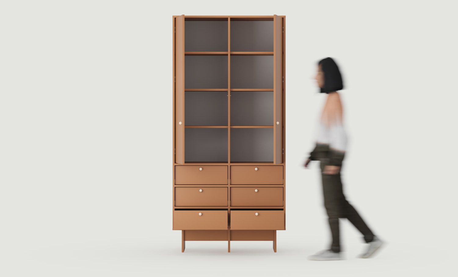 Kleiderschrank mit Regalen KABE SZK04 im JAPANI-Stil
Farbe: Sahara Deep
Griff: Kugelgriff aus Holz KD
                            