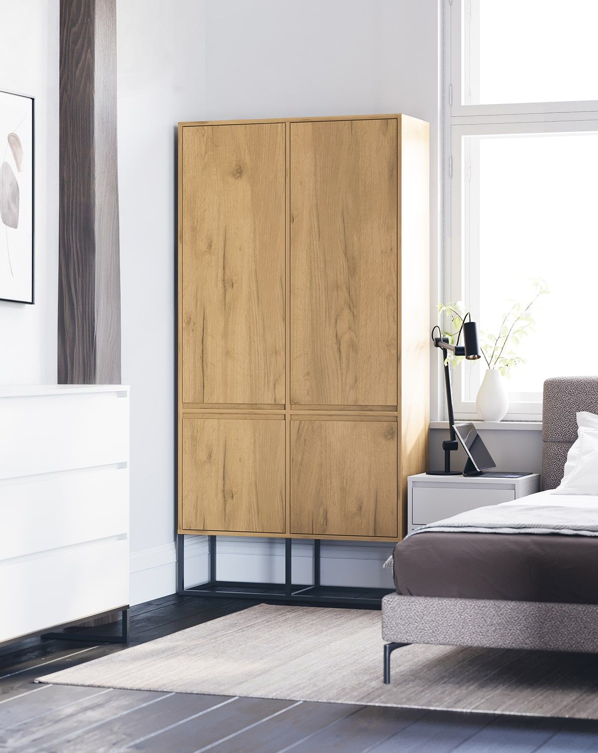 Kleiderschrank mit Einlegeböden ODIS SZO5
Farbe: Eiche Gold
Farbe der Beine: Stahl ODIS Schwarz