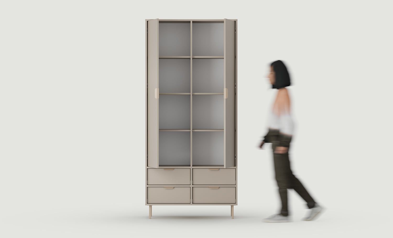 Schrank mit Einlegeböden SIGI SZS5
Farbe: Esche Weiß Lehm
Bein: Cappuccino
Griff: LAYERS 110 Cappuccino
                            