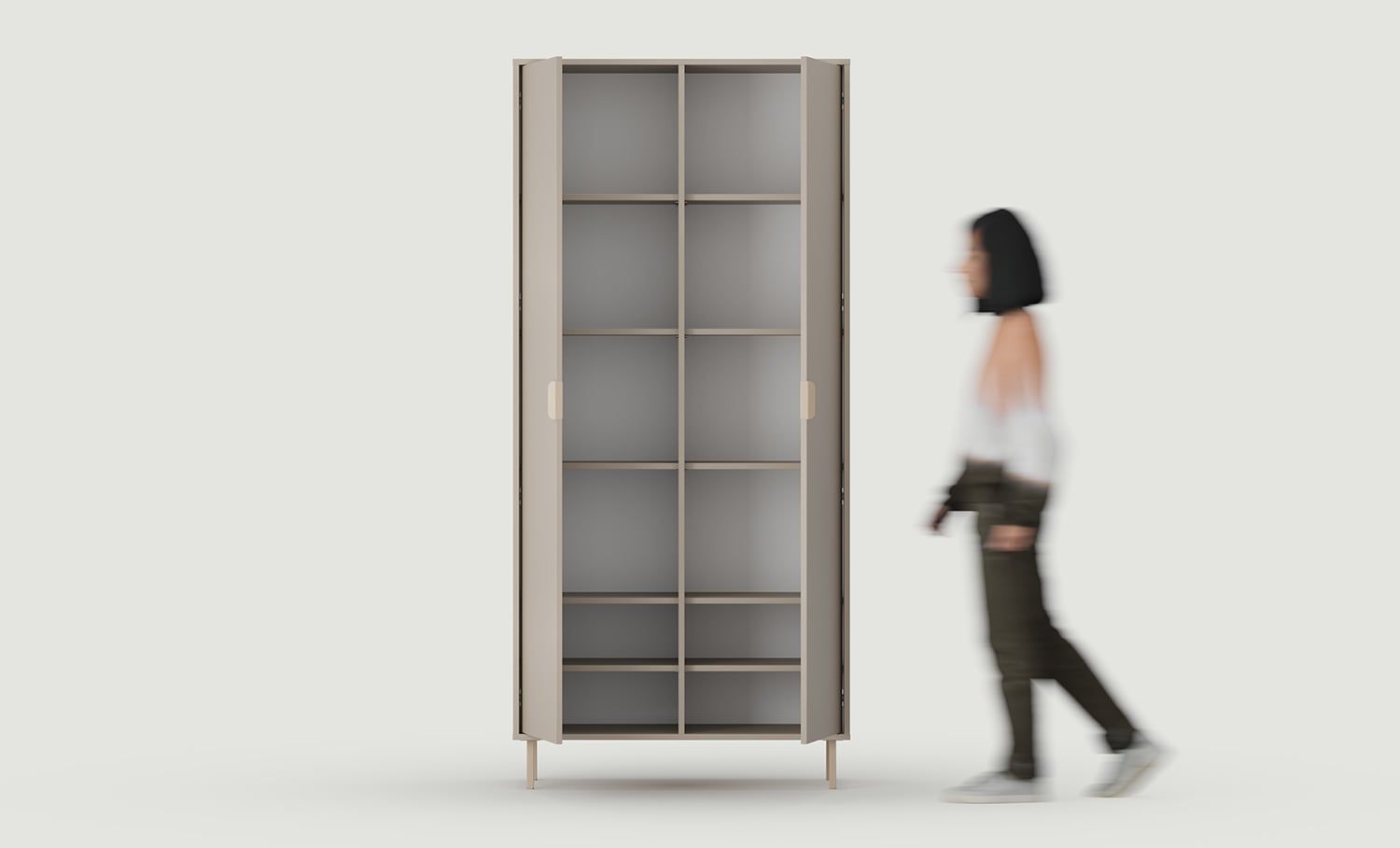 Schrank mit Einlegeböden SIGI SZS6
Farbe: Esche Weiß Lehm
Bein: Cappuccino
Griff: LAYERS 110 Cappuccino