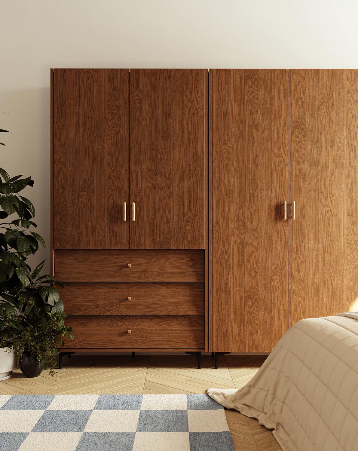 SKRA SKR51 Kleiderschrank
Farbe: Rustikale Eiche
Oberer Griff: Zigarreneiche
Unterer Griff: Eichenholzknauf
Bein: Schwarz
                            
                            
