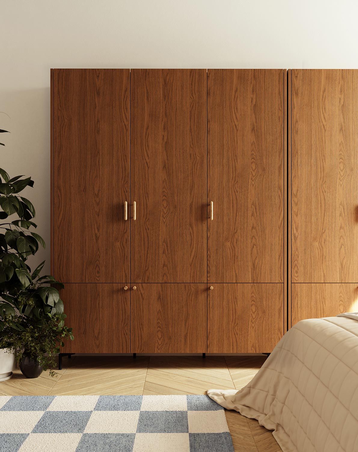 SKRA SKR60 Kleiderschrank
Farbe: Rustikale Eiche
Oberer Griff: Zigarreneiche
Unterer Griff: Eichenholzknauf
Bein: Schwarz