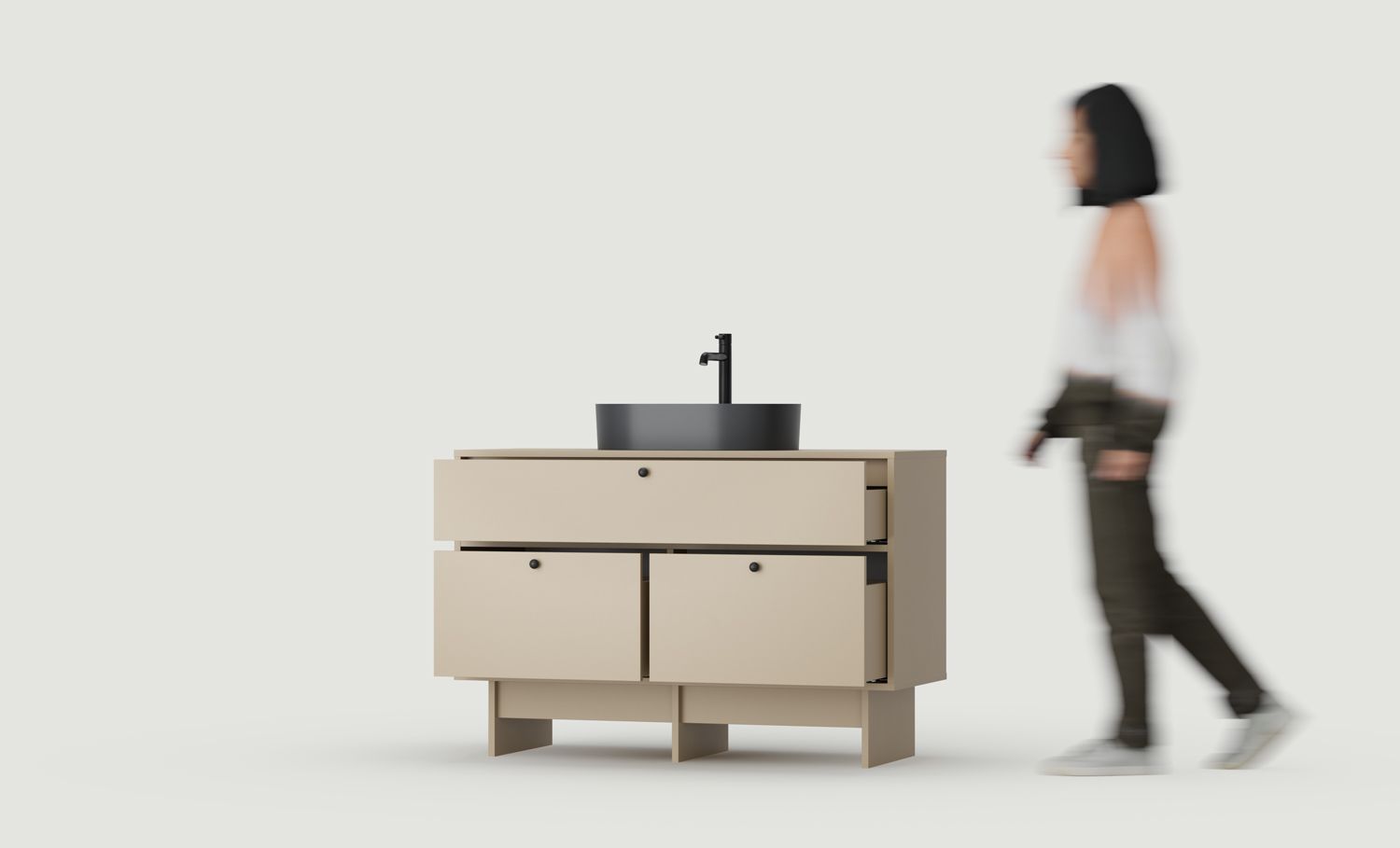 KABE-Schrank mit OMNIRES-Waschtisch KU01 im JAPANDI-Stil
Farbe: Cappuccino
Griff: Kula Schwarz KD
Waschbecken: OVO M+ Schwarz LAVA OMNIRES
Wasserhahn: Tall Y Schwarz OMNIRES