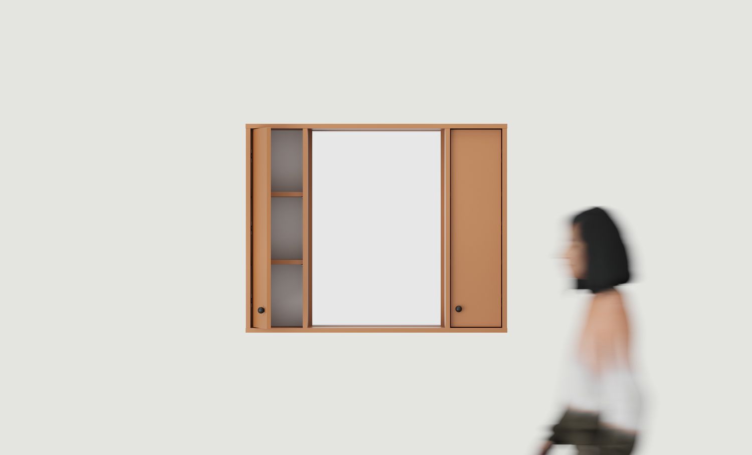 JAPANI Stil Badezimmer Wandschrank mit Spiegel KABE WKLL02
Farbe: Sahara Deep
Griff: Kugelgriff Schwarz KD