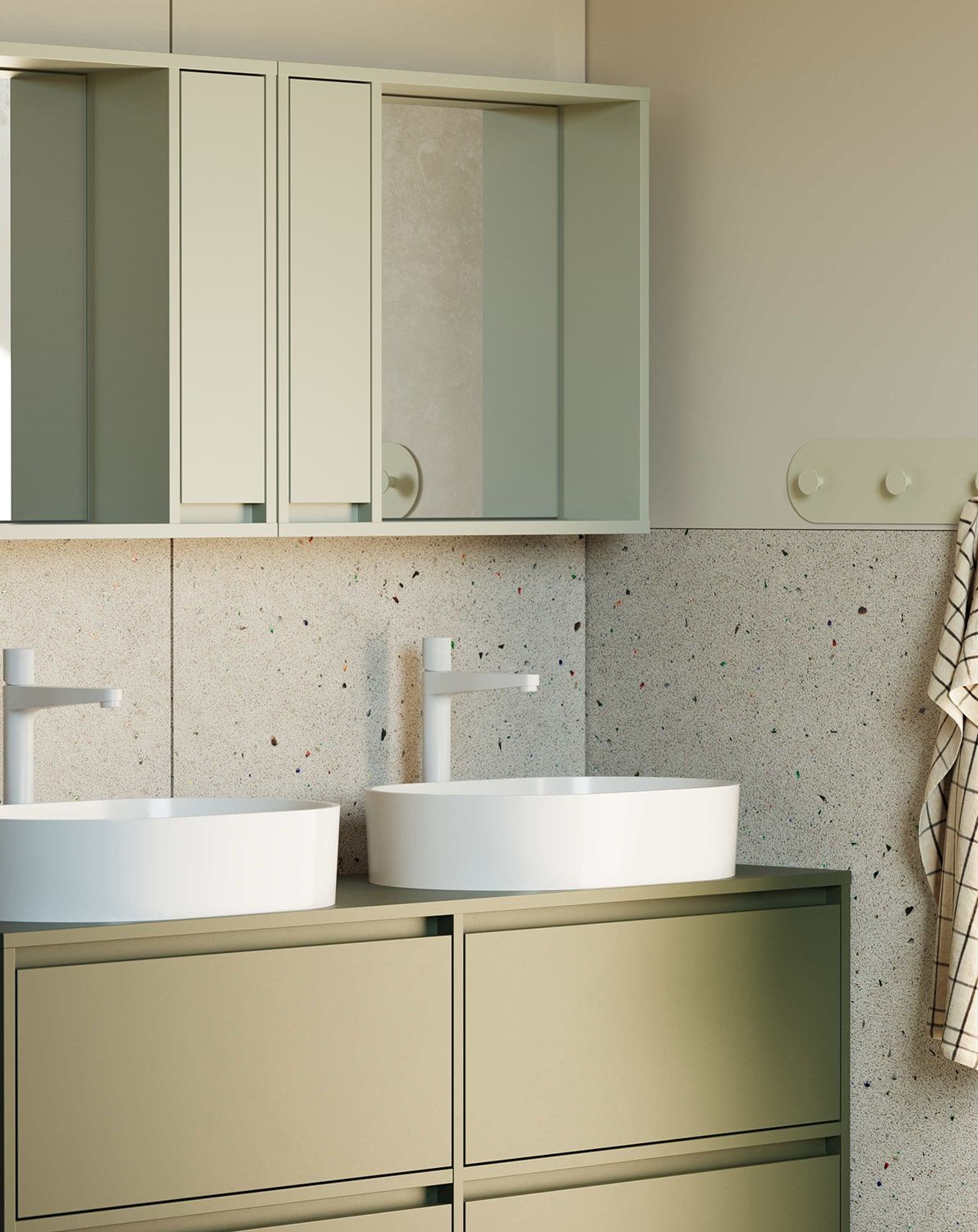 Badezimmer-Wandschrank mit Spiegel ODIS WOLL01
Farbe: Milk Pistachio