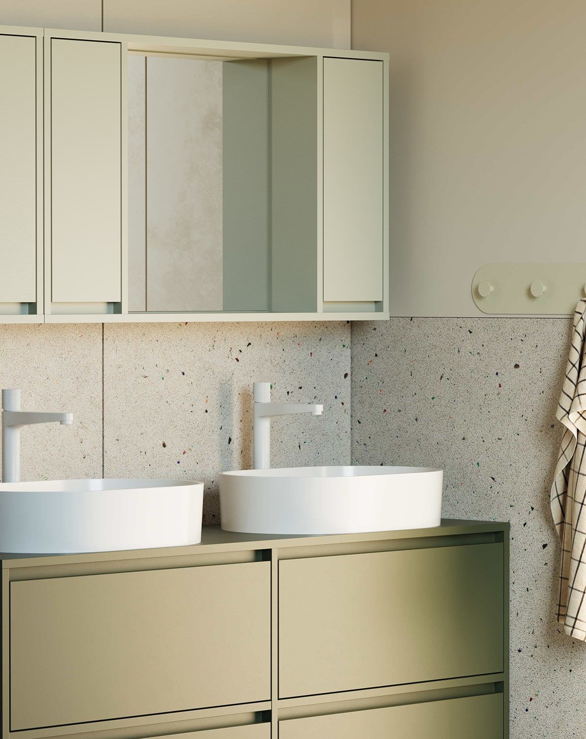 Badezimmer-Wandschrank mit Spiegel ODIS WOLL02
Farbe: Milk Pistachio