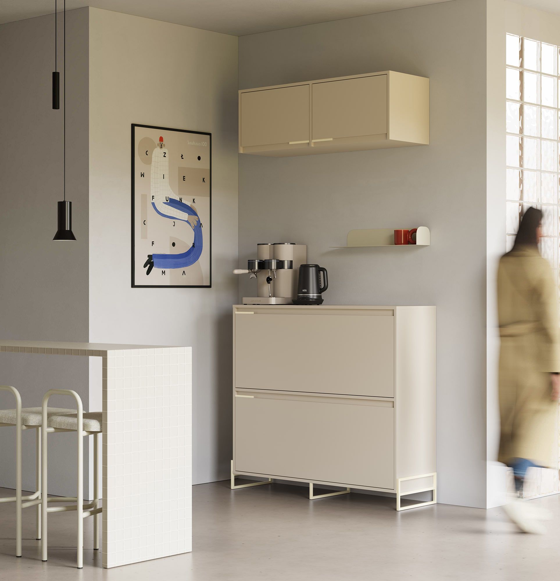 INEA DUO Schuhschrank ISD1
Farbe: Champagner Beige
Farbe der Beine und Griffe: Stahl Inea Milky Way