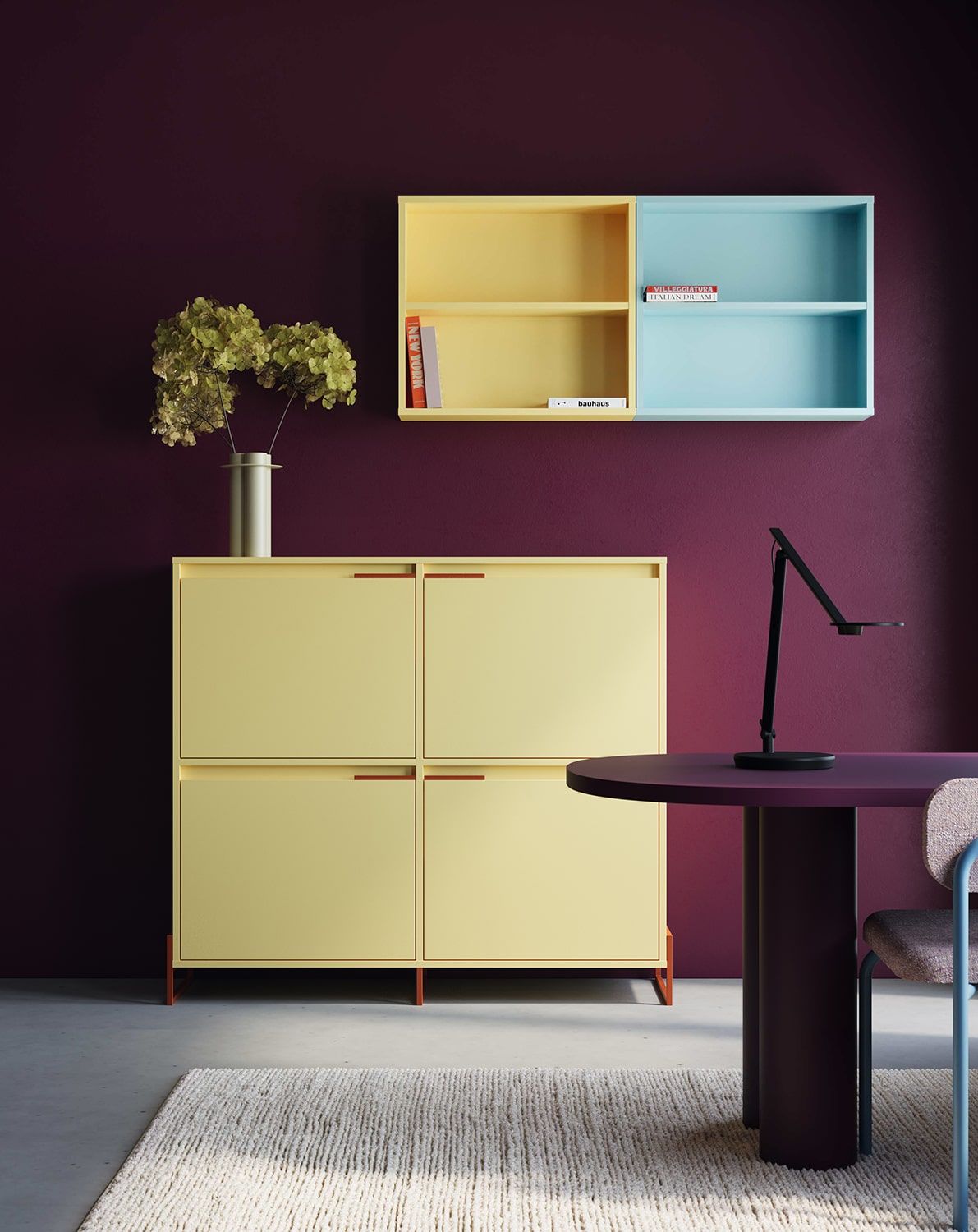 INEA DUO Schuhschrank ISD2
Farbe: Milky Way
Farbe der Beine und Griffe: Stahl Inea Fiery Terracotta