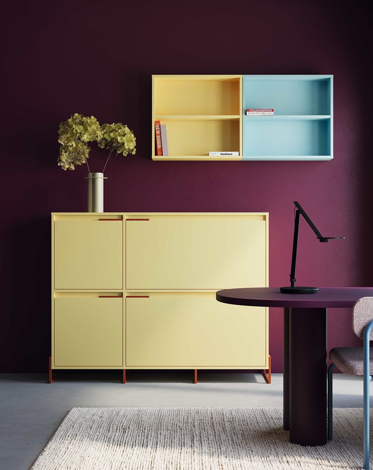 INEA DUO Schuhschrank ISD3
Farbe: Milky Way
Farbe der Beine und Griffe: Stahl Inea Fiery Terracotta