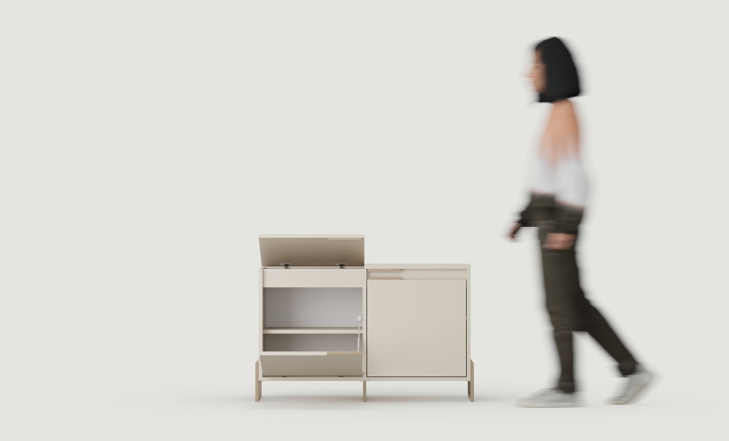 INEA Schuhschrank ISB2
Farbe: Woolly Cashmere
Farbe der Beine und Griffe: Stahl Inea Cappuccino