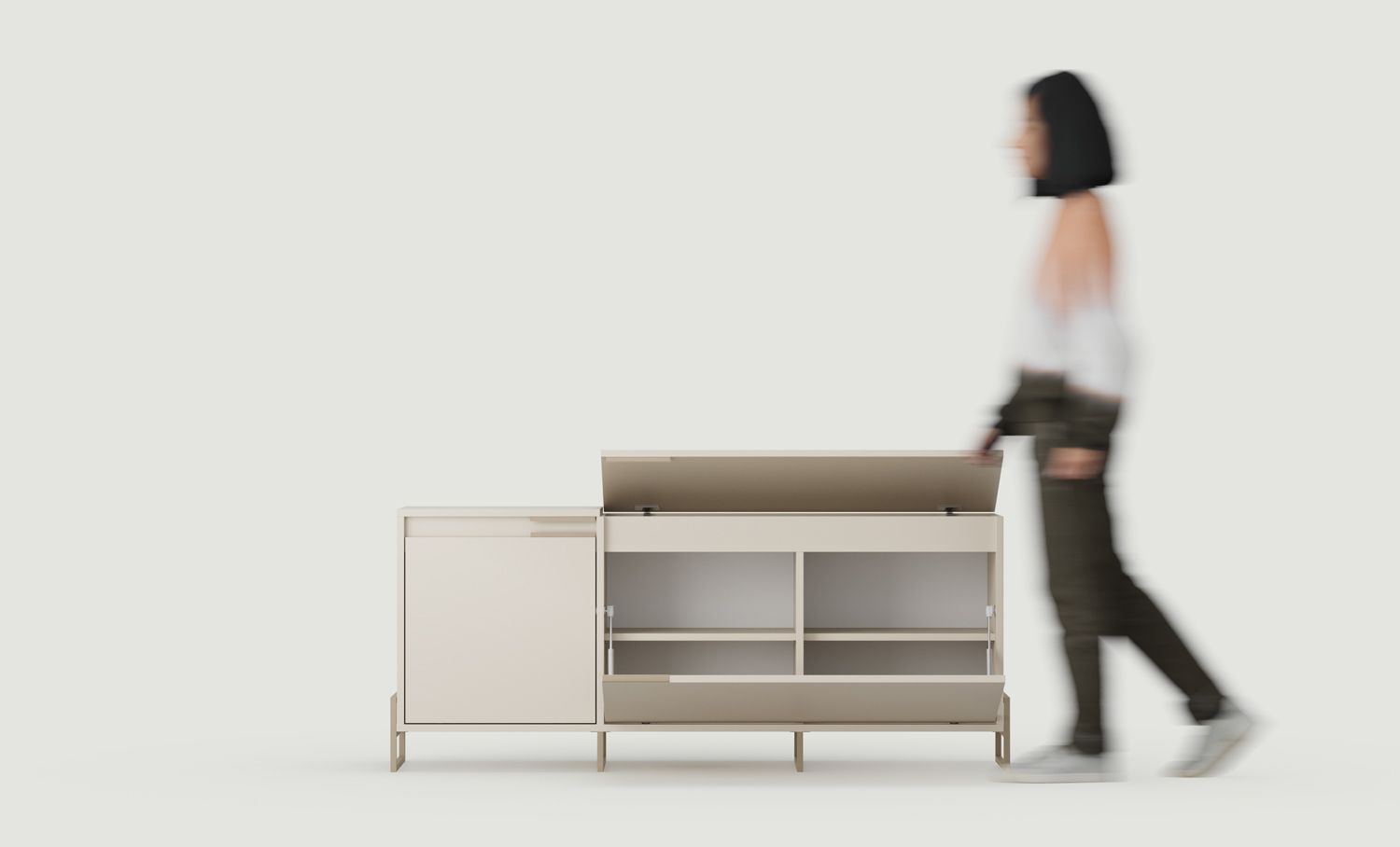 INEA Schuhschrank ISB4
Farbe: Woolly Cashmere
Farbe der Beine und Griffe: Stahl Inea Cappuccino
