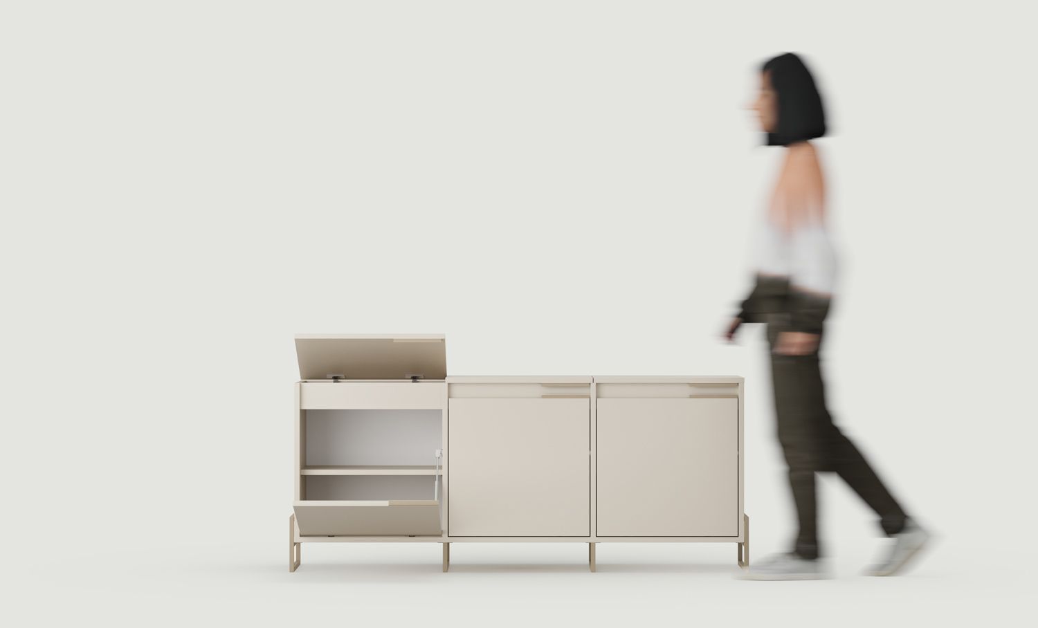 INEA Schuhschrank ISB6
Farbe: Woolly Cashmere
Farbe der Beine und Griffe: Stahl Inea Cappuccino