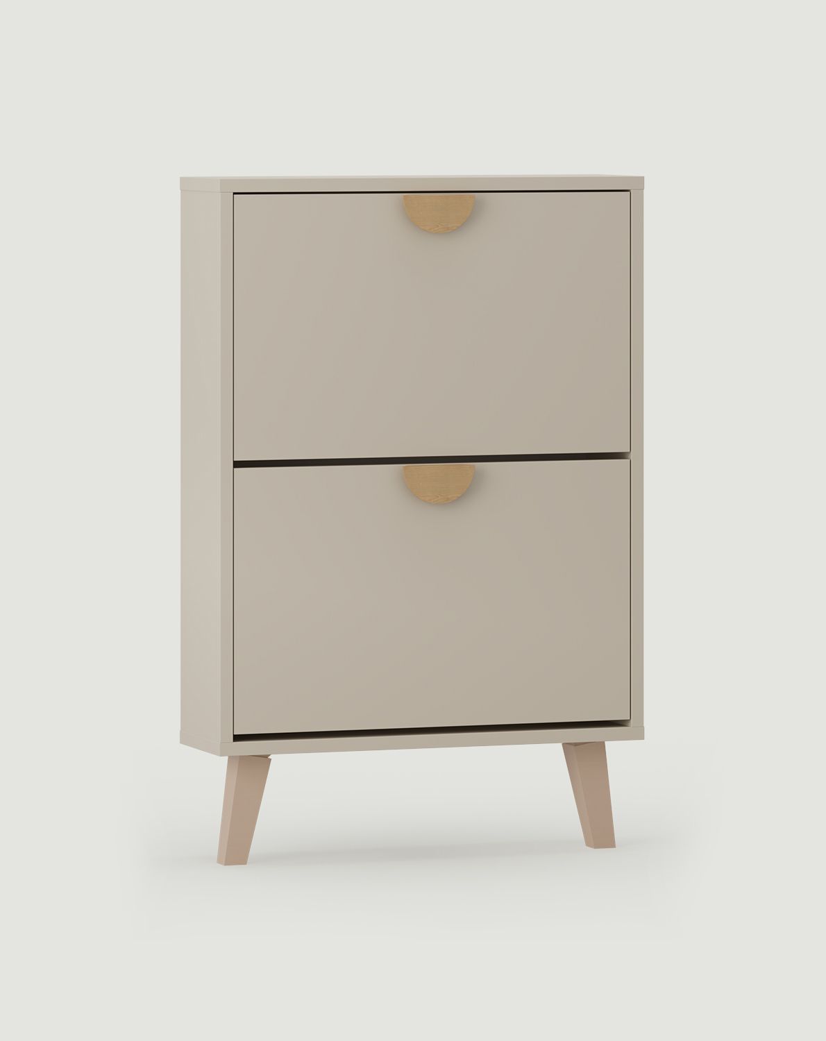 FENRIS SBK2F Klapp-Schuhschrank
Farbe: Champagner Beige
Bein: Trapezförmig Beige
Griff: RIND Eichenholzgriff