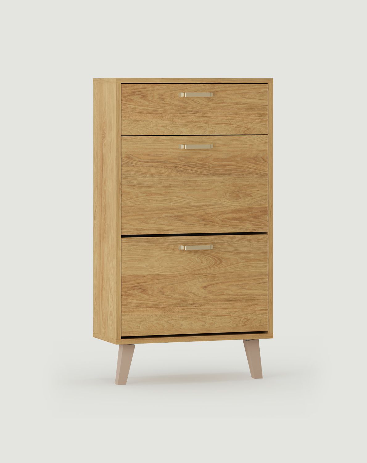 FENRIS Klapp-Schuhschrank SBK4DSF
Farbe: Hickory Natur
Bein: Trapez Buche Beige
Griff: JORD Gold