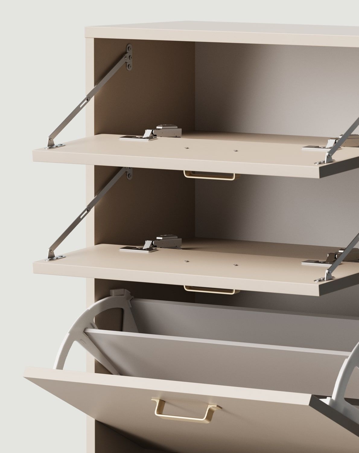 FENRIS SBK5SF Klapp-Schuhschrank
Farbe: Champagner Beige
Griff: JORD Gold