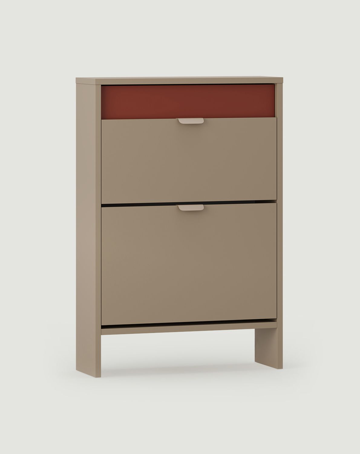 LAYERS Klapp-Schuhschrank LAY17
Farbe: Cappuccino
Zweite Schicht Frontfarbe: Fiery Terracotta
Griff: LAYERS 110 Cappuccino