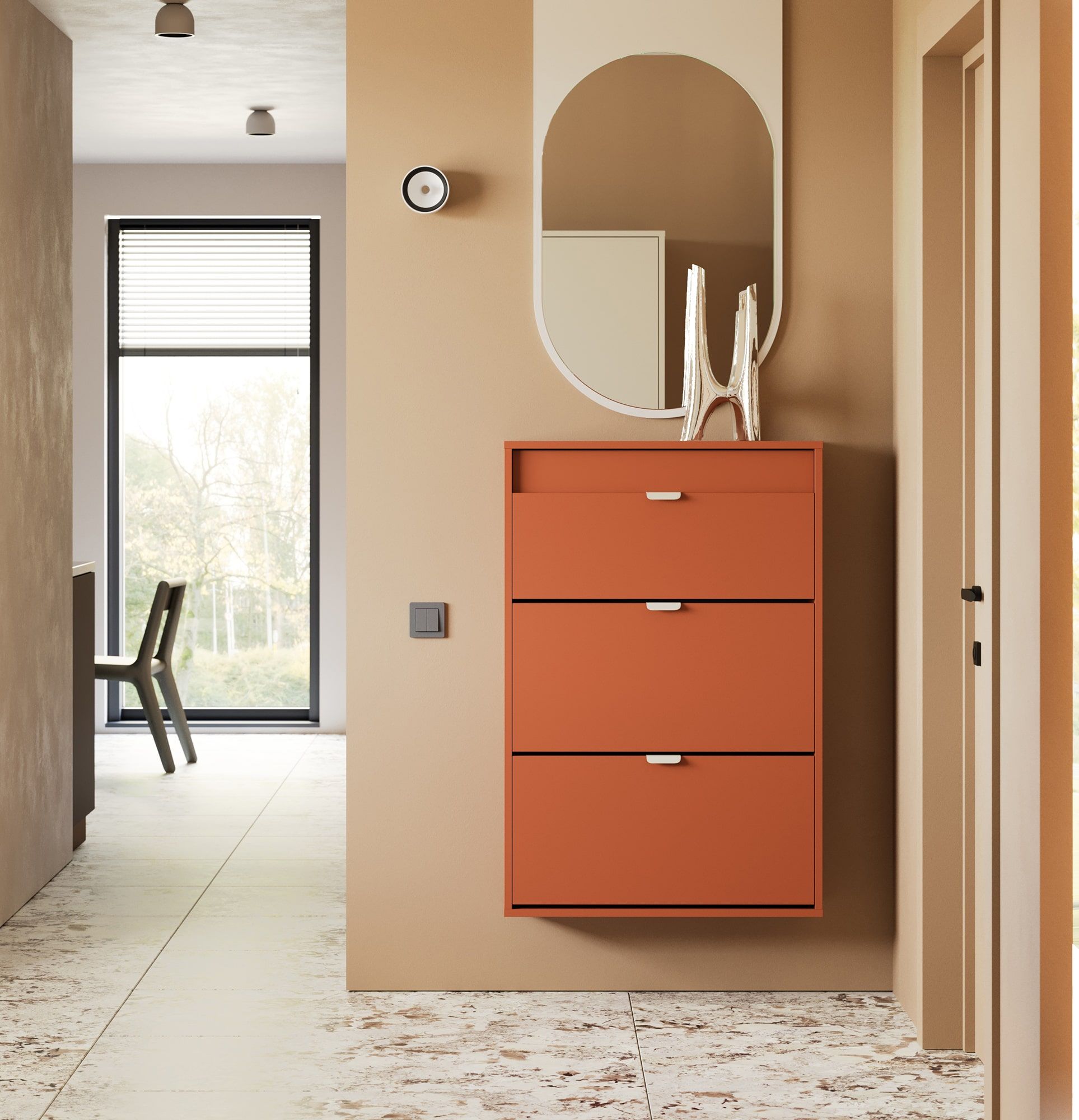 LAYERS Klapp-Schuhschrank LAY23
Farbe: Fiery Terracotta
Frontfarbe: Feuriges Terracotta
Griff: LAYERS 110 Milky Way Griff