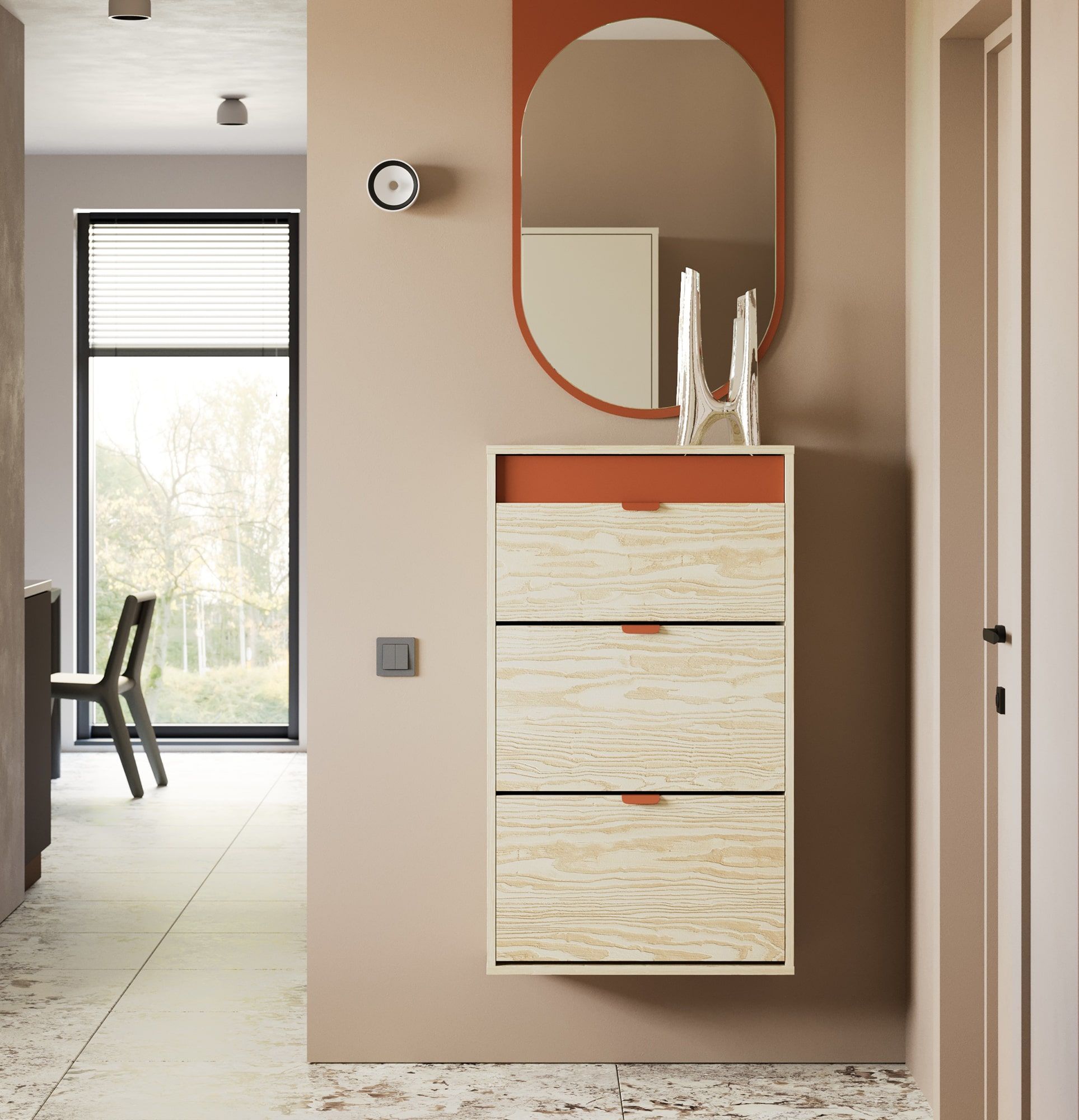 LAYERS Klapp-Schuhschrank LAY24
Farbe: Flame Pine
Frontfarbe: Fire Terracotta
Griff: Griff LAYERS 110 Fire Terracotta