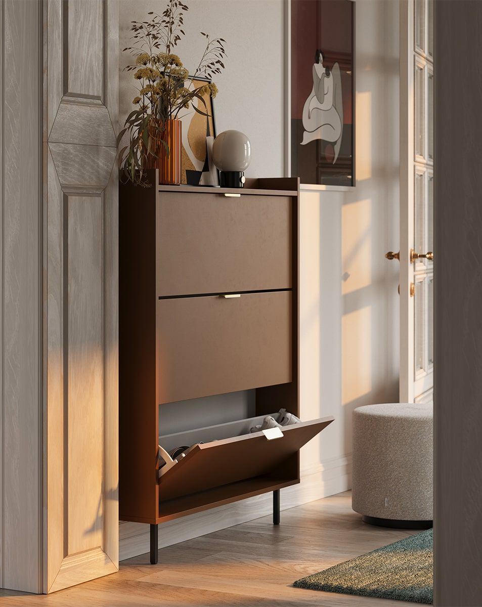 SIGI SBKS2 Klapp-Schuhschrank
Farbe: Feuriges Terrakotta
Bein: Schwarz
Griff: LING Gold