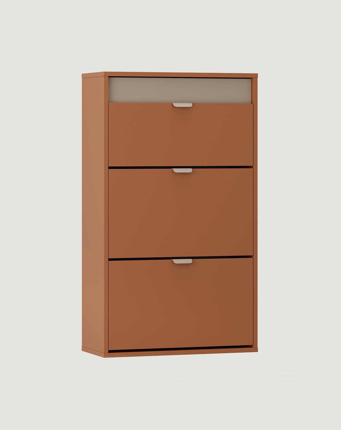 LAYERS Klapp-Schuhschrank LAY24
Farbe: Sahara Deep
Farbe der zweiten Schicht der Front: Ash Clay
Griff: LAYERS 110 Cappuccino Griff