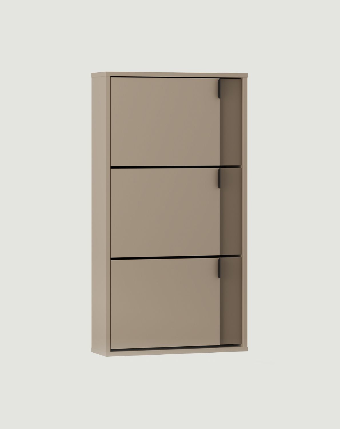 LAYERS Klapp-Schuhschrank LAY38
Farbe: Esche Lehm
Frontfarbe: Kaffeebraun
Griff: LAYERS 110 Black Onyx