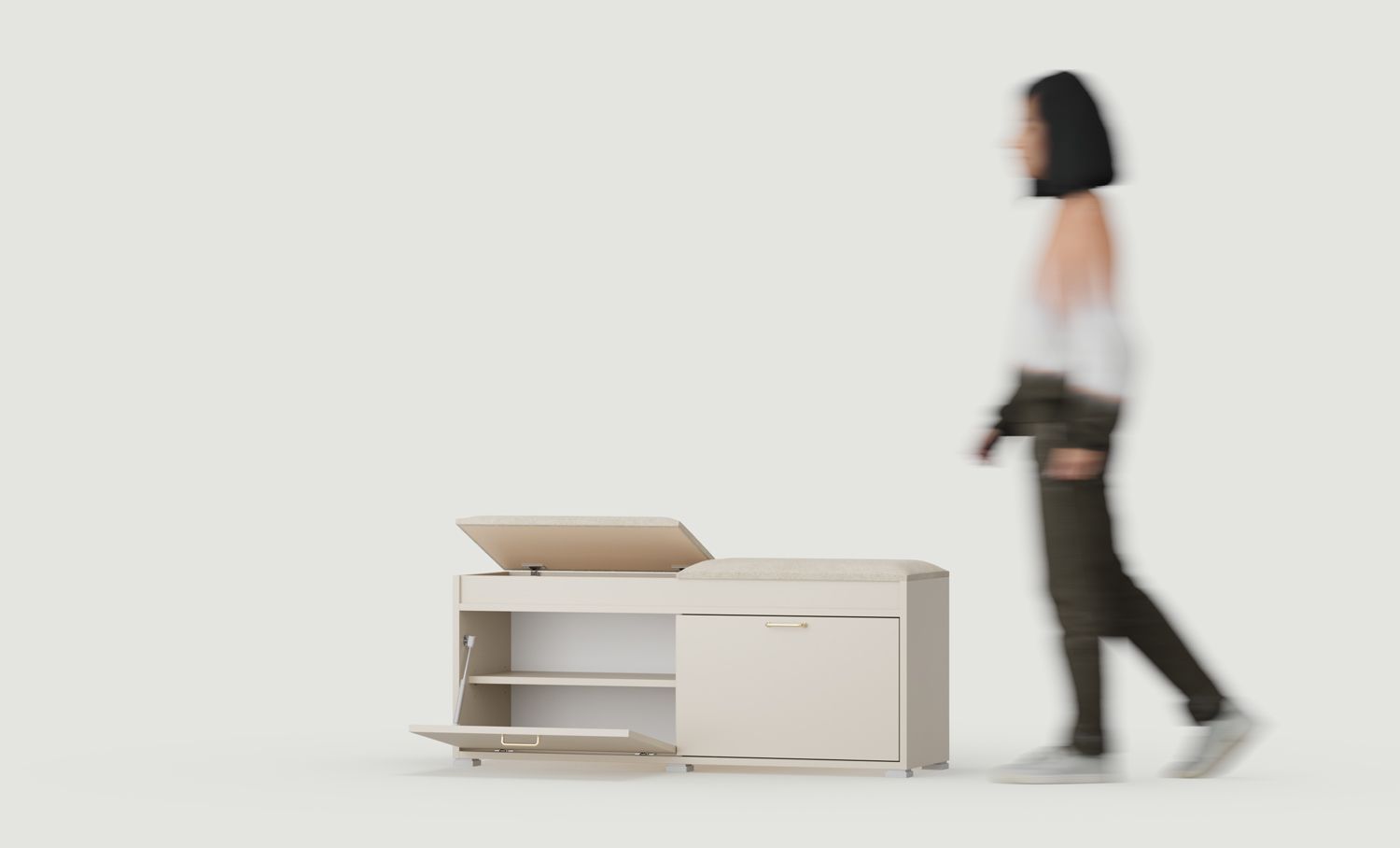 Schuhschrank SBC1 mit Sitz
Farbe: Woolly Cashmere
Sitz: Terra 02
Griff: JORD Gold2 JZ2 Griff