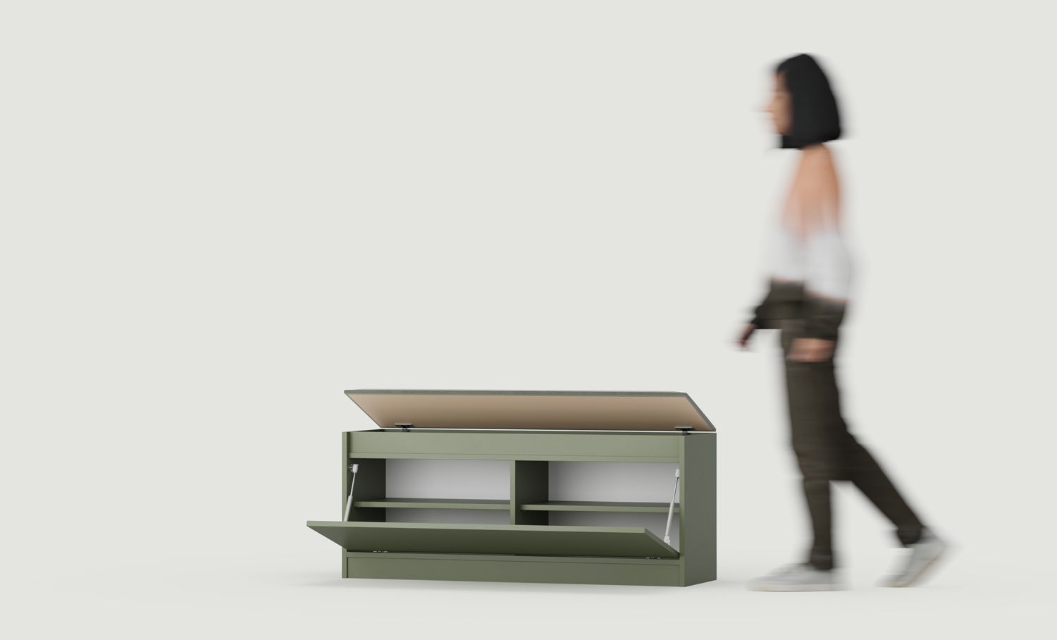 SBD1 Schuhschrank mit LOKI-Sitz
Farbe: Zypressengrün
Sitz: Nassau 03