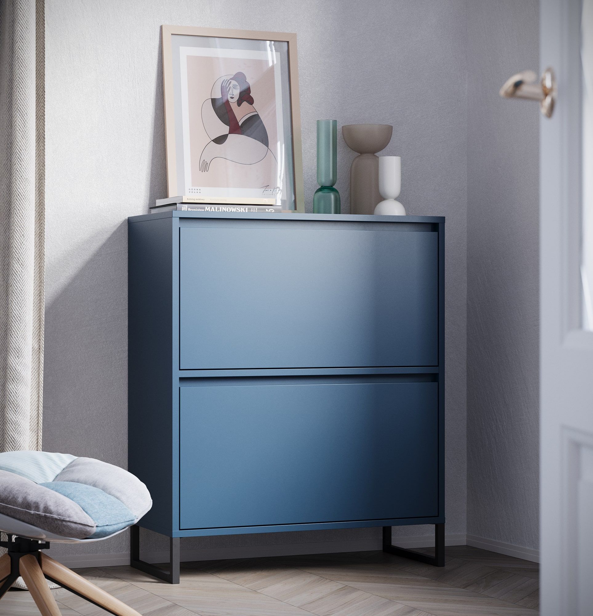 Schuhschrank SBD4 duo ODIS
Farbe: Tiroler Blau
Farbe der Beine: ODIS Steel Black