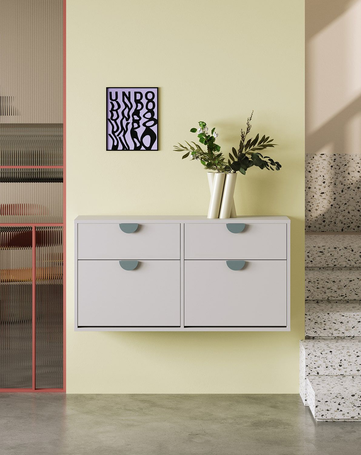 SBK3W Hängeschuhschrank
Farbe: Silent Grey
Griff: RIND Holzgriff aus Esche