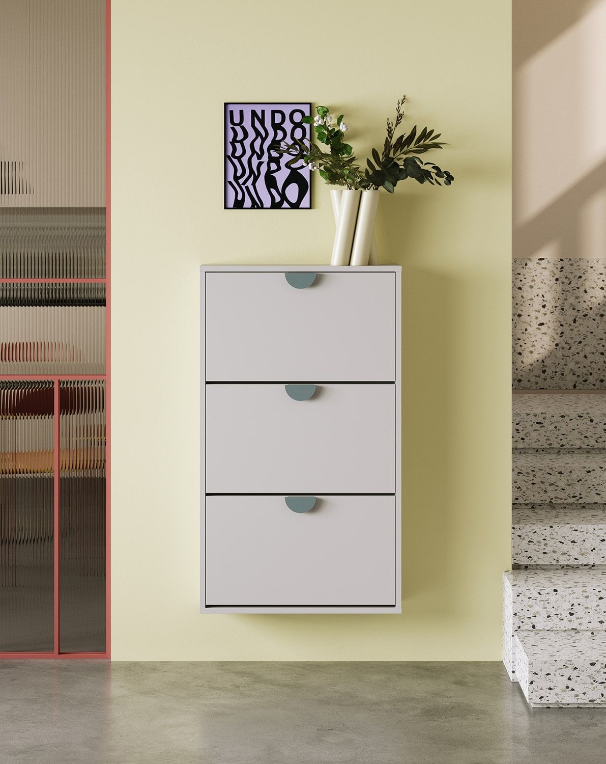 SBK6 Hängeschuhschrank
Farbe: Silent Grey
Griff: RIND Holzgriff aus Esche