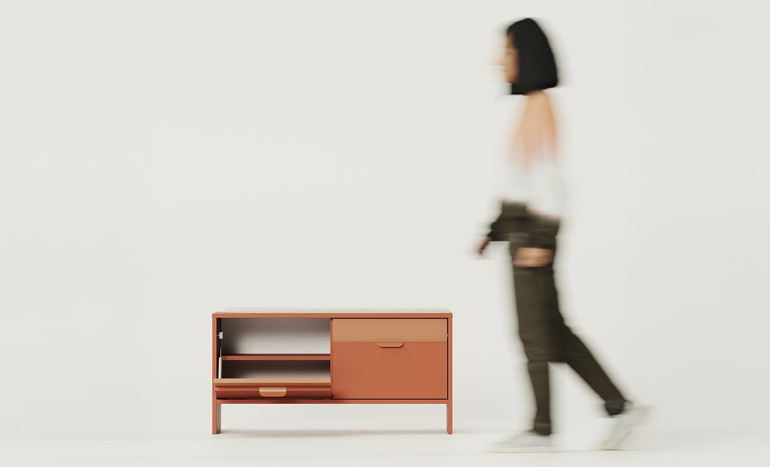 Schuhschrank mit Sitzfläche doppelt LAYERS LAY15
Farbe: Fiery Terracotta
Vorderseite zweite Schicht Farbe: Sahara Deep
Sitz: Moos 01
Griff: LAYERS 110 Griff Sahara Deep