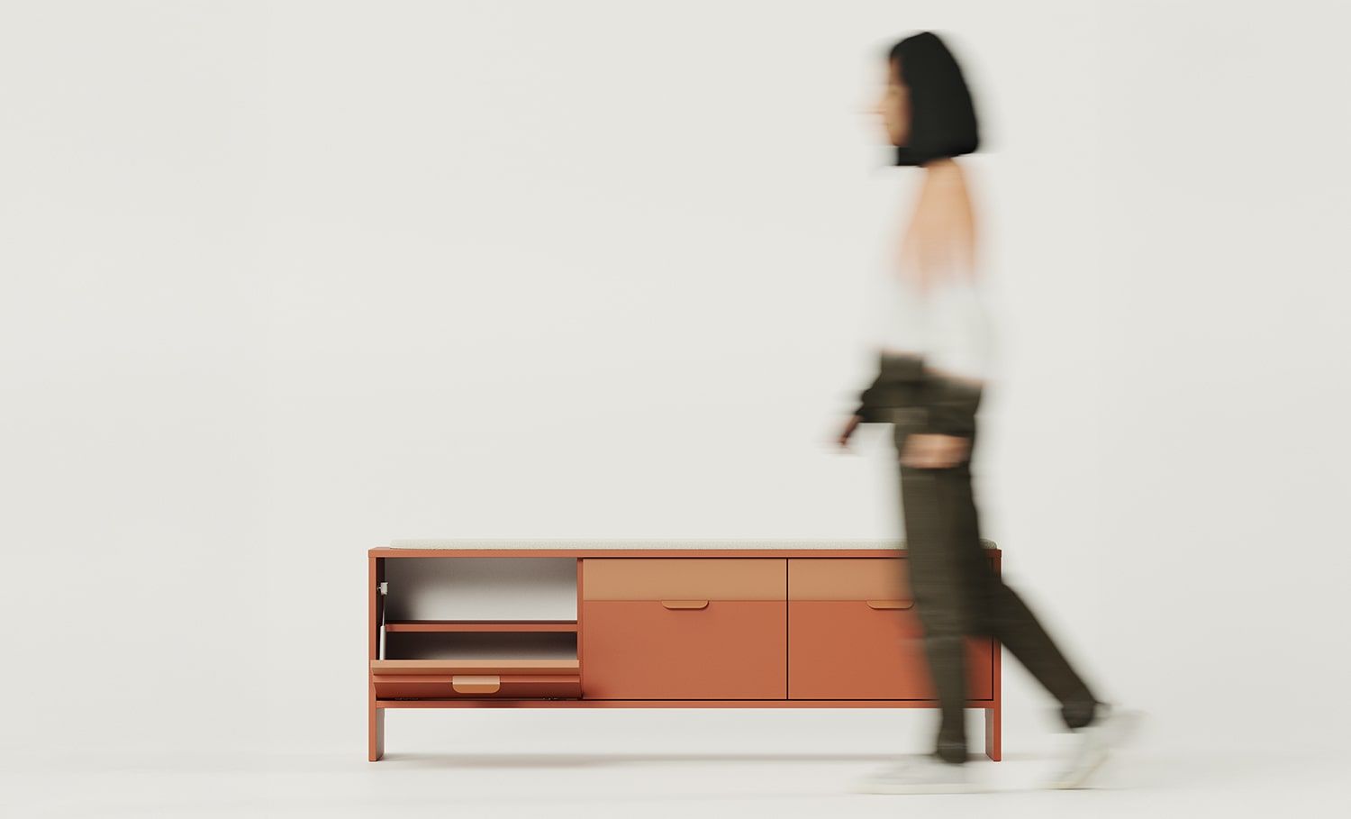 Schuhschrank mit Sitz dreifach LAYERS LAY16
Farbe: Fiery Terracotta
Vorderseite zweite Schicht Farbe: Sahara Deep
Sitz: Moos 01
Griff: LAYERS 110 Griff Sahara Deep