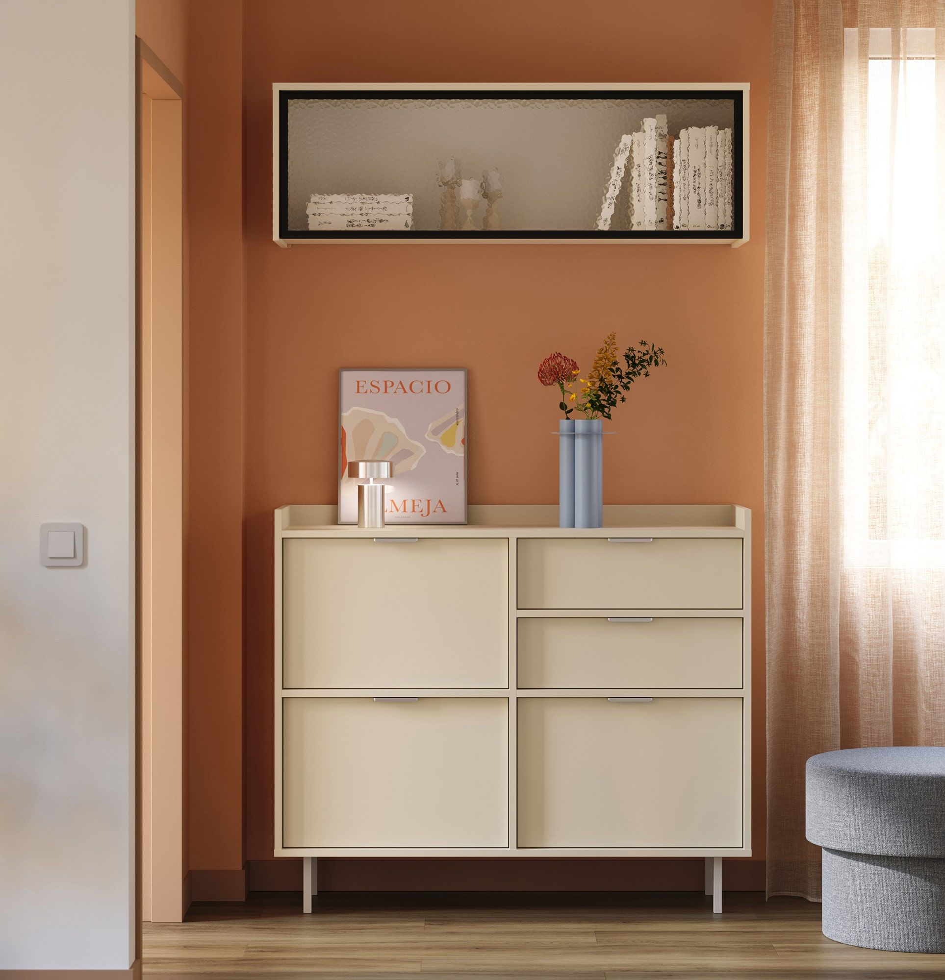 Glasierter Erweiterungsschrank SIGI RPWS1
Farbe: Milky Way
Glas: Ornamentales Nubes-Glas