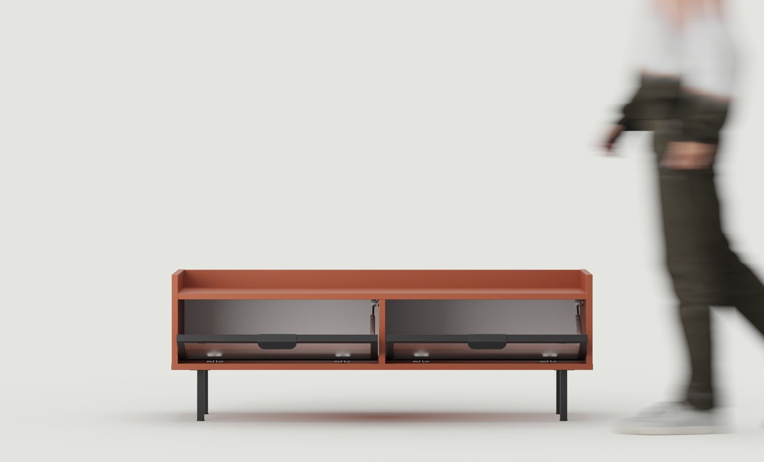 Niedrig verglaster RTV-Schrank SIGI RS1TV1
Farbe: Feuriges Terrakotta
Glas: Ornamentales Mons-Glas
Fuß: Schwarz
Griff: LAYERS 110 Schwarz