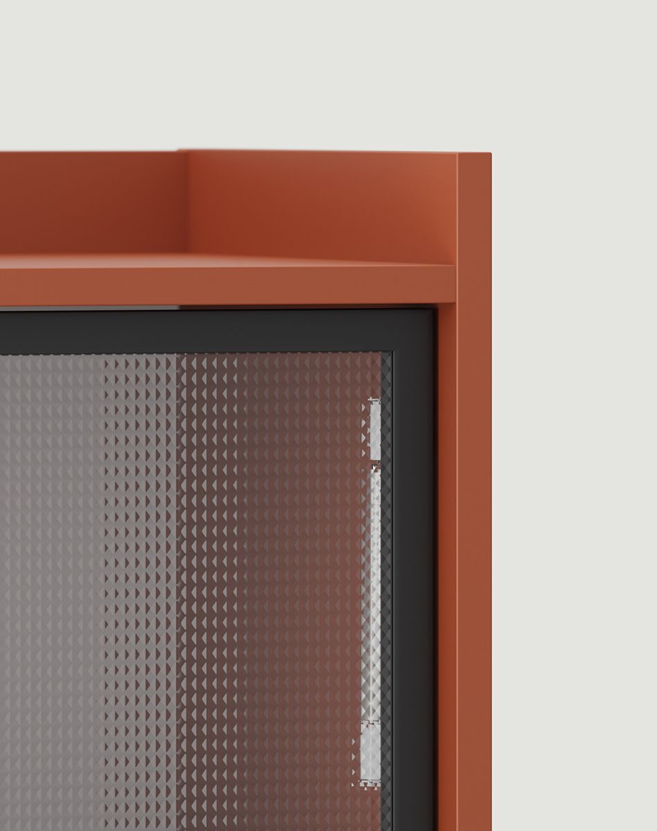 Niedrig verglaster RTV-Schrank SIGI RS3TV2
Farbe: Feuriges Terrakotta
Glas: Ornamentales Mons-Glas